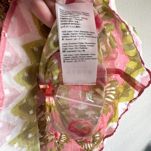 Farm Rio New Aura Floral Pink Tiered Mini Peasant Dress Medium Long Sleeve - Picture 11 of 15